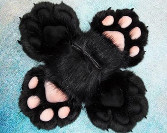 Black Cat Hand Paws | Handmade Fursuit Paws for Cosplay | Sleek Classic Cosplay Gloves