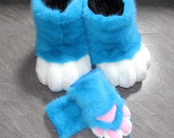 Fursuit Paws and Shoes Set - Soft Plush Cosplay Accessory with 11 Color Options