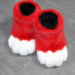Red Furry Feetpaws, Fursuit Cosplay Foot Paws, Cat Paw Shoes, Plush Footwear, Outdoor Feetpaw
