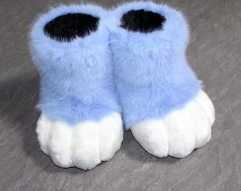 Blue Plush Fursuit Feet Paws | Outdoor Soft Fursuit Feetpaws | Cosplay Costume Accessory