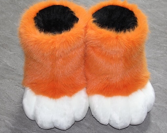 Orange Cat Furry Paws Set - Outdoor Soft Fursuit Handpaws & Feetpaws | Cosplay Costume Accessory