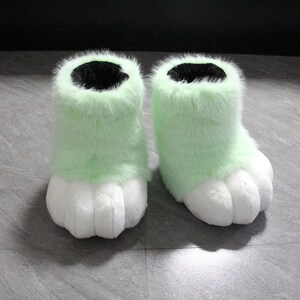 Pastel Mint Green Cat Paw Shoes | Soft Plush Cosplay Footwear | Comfortable Neko Costume Boots