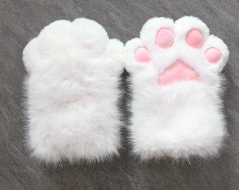 Plush White Cat Paw Gloves: Soft Furry Handpaws, Dog Paws, Fox Paw, Wolf Handpaw