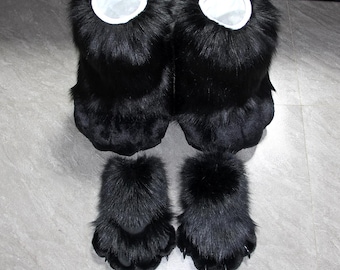 Black Fursuit Handpaws Feetpaws Set: Faux Fur Cosplay Costume, Furry Paws Set, Fursona Accessories