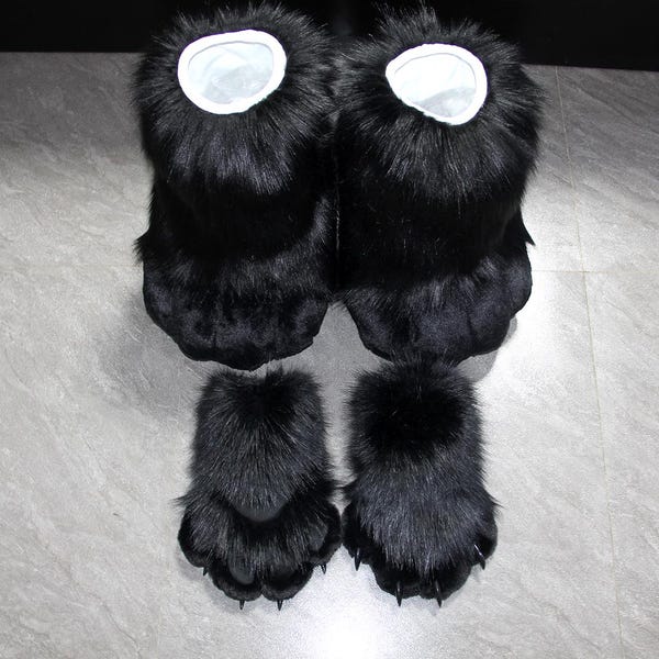 Black Fursuit Handpaws Feetpaws Set: Faux Fur Cosplay Costume, Furry Paws Set, Fursona Accessories