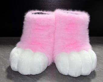Handmade Pink Outdoor Feetpaws, Furry Cosplay Fursuit Foot Paws, Cat Paw Shoes