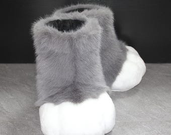 Gray paws shoes: handmade outdoor furry feetpaws, fox paws, cat feet paw