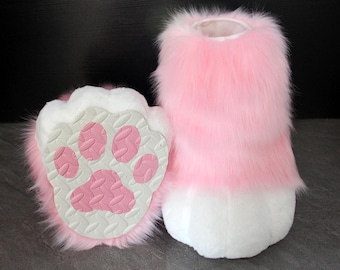 Pink Fursuit Feetpaws, Fluffy Long Fur Feet Paws, Custom Furry Feetpaws for Cosplay Fursuit Costume
