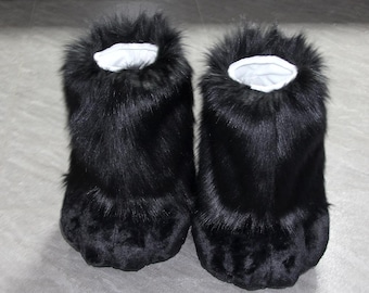 Handmade All-Black Furry Animal Shoes | Custom Color Available | Fursuit Feet Paws Outdoor Feetpaws
