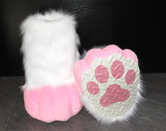 White Pink Fursuit Shoes | Cosplay Outdoor Furry Footwear | Handmade Paw Boots