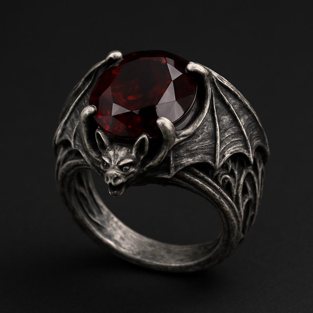 Goth Rings Gothic Bat Ring Red Gemstone, Vampire Wing Ring, Dark Fantasy Jewelry ...