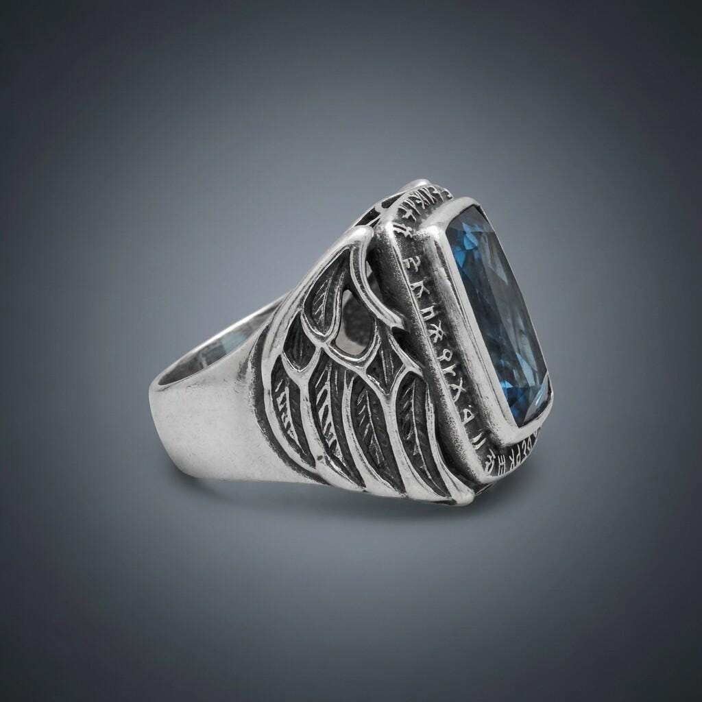 Blue Rune Ring Viking Rune Ring Sterling Silver Blue Stone | Norse Men's Statement ...