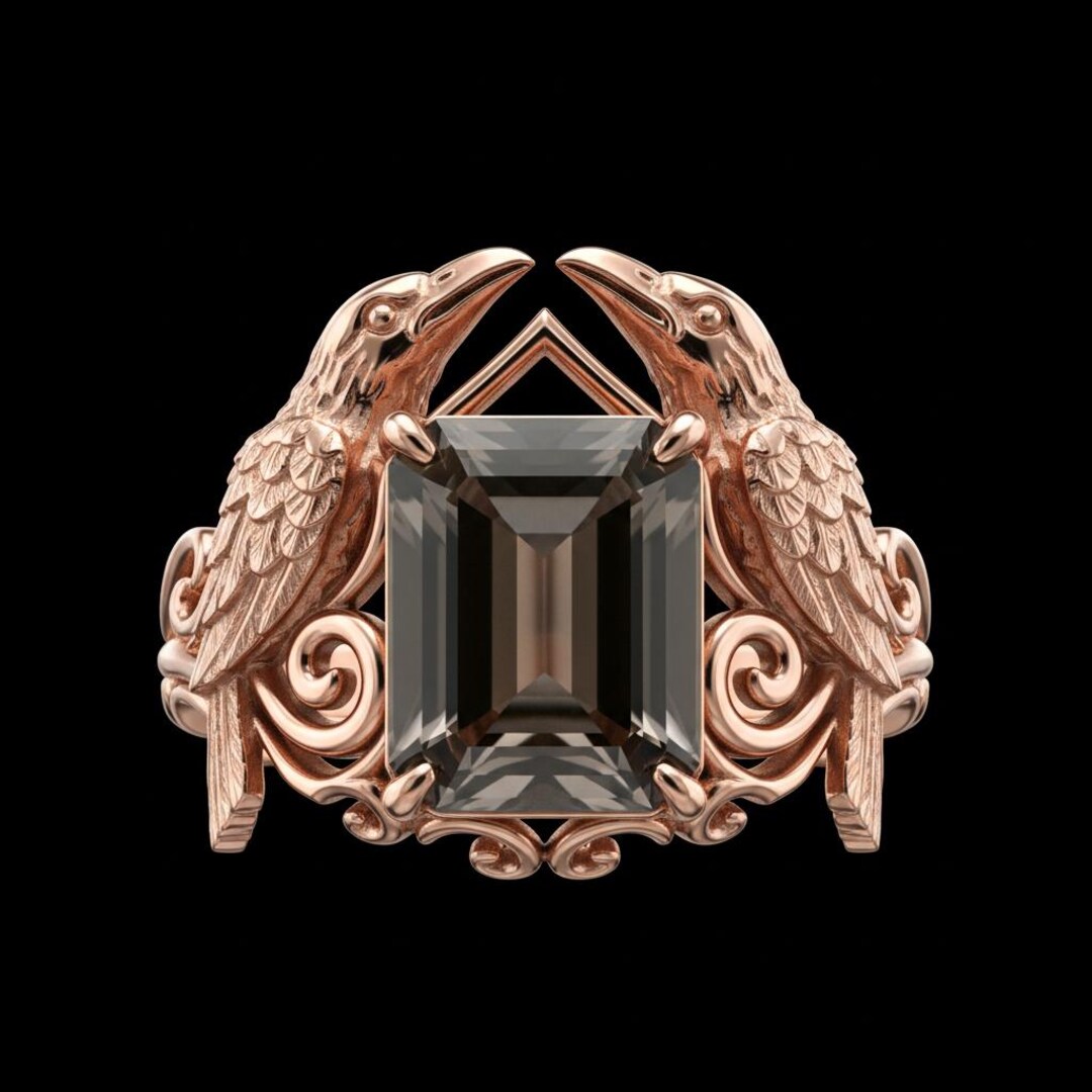 Dual Raven Rings Gothic Double Raven Ring, Rose Gold Smoky Quartz, Sterling Silver - Etsy