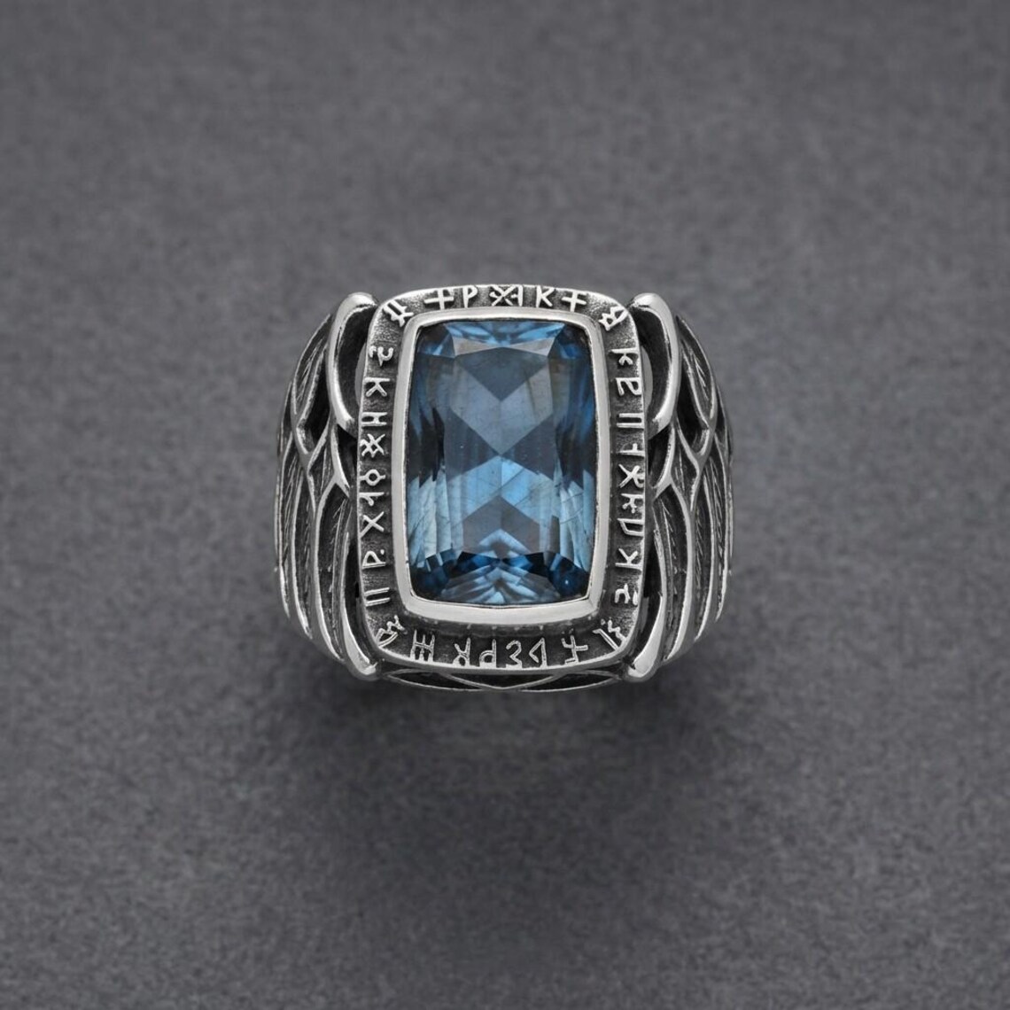 Blue Rune Ring Viking Rune Ring Sterling Silver Blue Stone | Norse Men's Statement ...