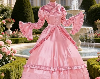 French Maid Cosplay Costume, Custom Lotus Leaf Ruffle Dress