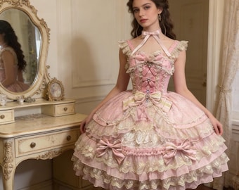 Victorian Gothic Lolita JSK Dress | Luxury Lace Ruffle Bow Princess Party Dress