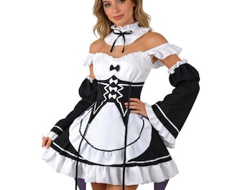 Re Zero Ram Rem Maid Cosplay Dress | Anime Loli Halloween Party Costume for Women