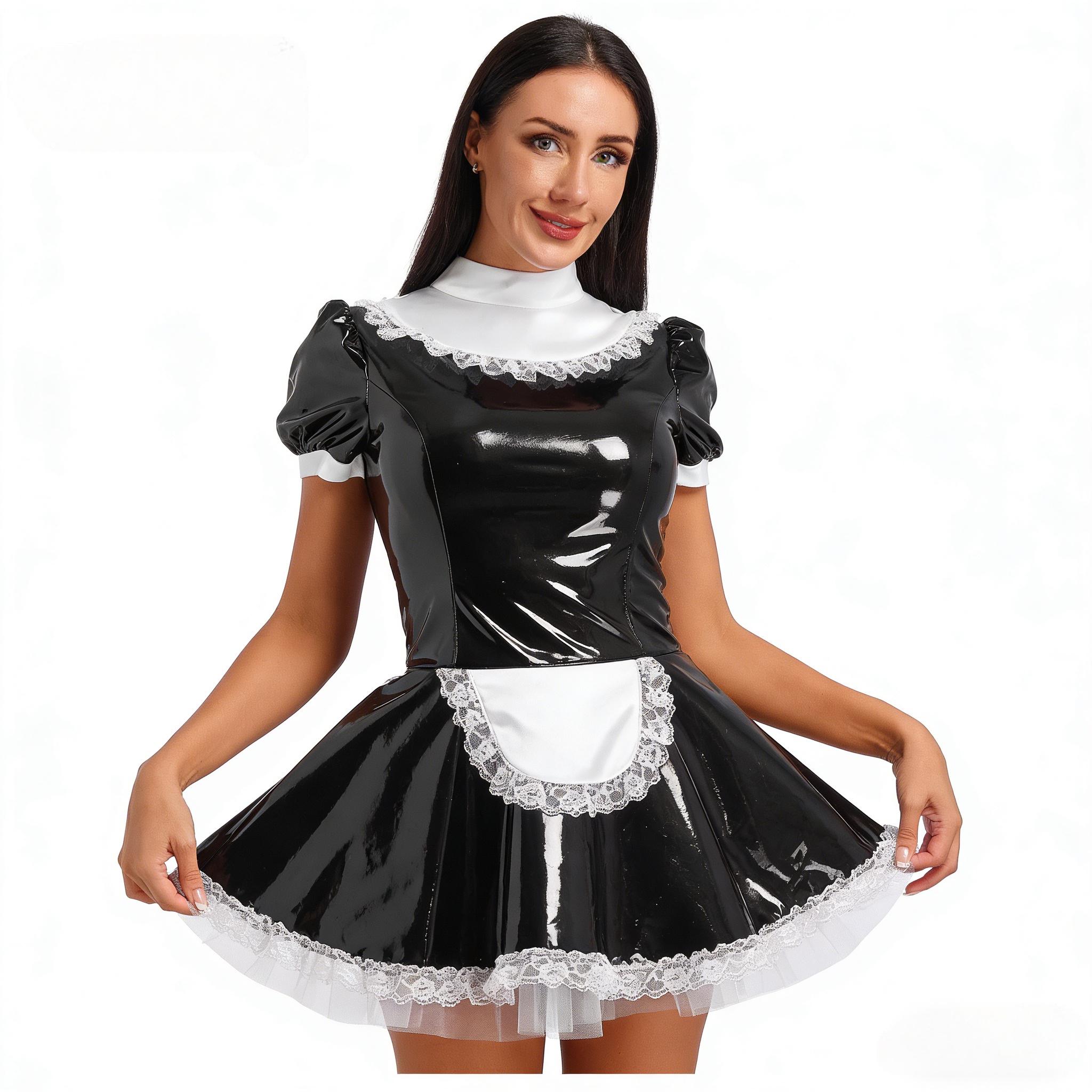 knee length dresses for ladies En Femme Leather and Lace Strap Dress with Pocket Bra  Ty Style Inc