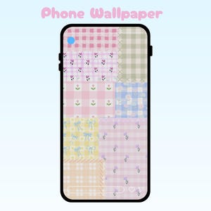 Coquette Patchwork Phone Wallpaper – Pastel Floral Gingham iPhone Background