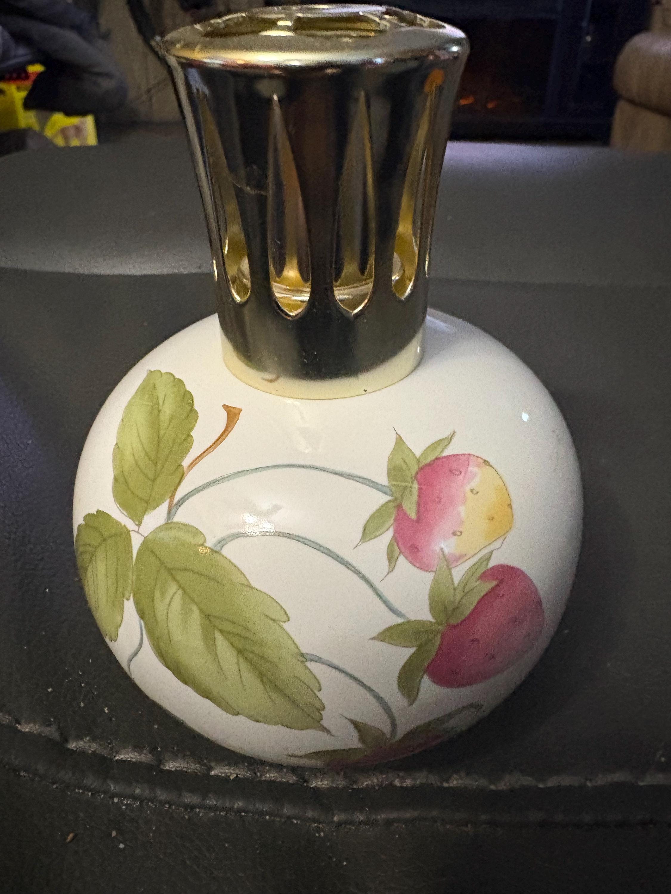 LAMPE BERGER ANCIENNE NOIRE émaillée et dorée PORCELAINE REVOL peinte