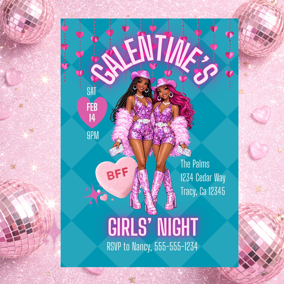Galentine’s Girls’ Night Invitation, Party Invite, Editable Canva ...
