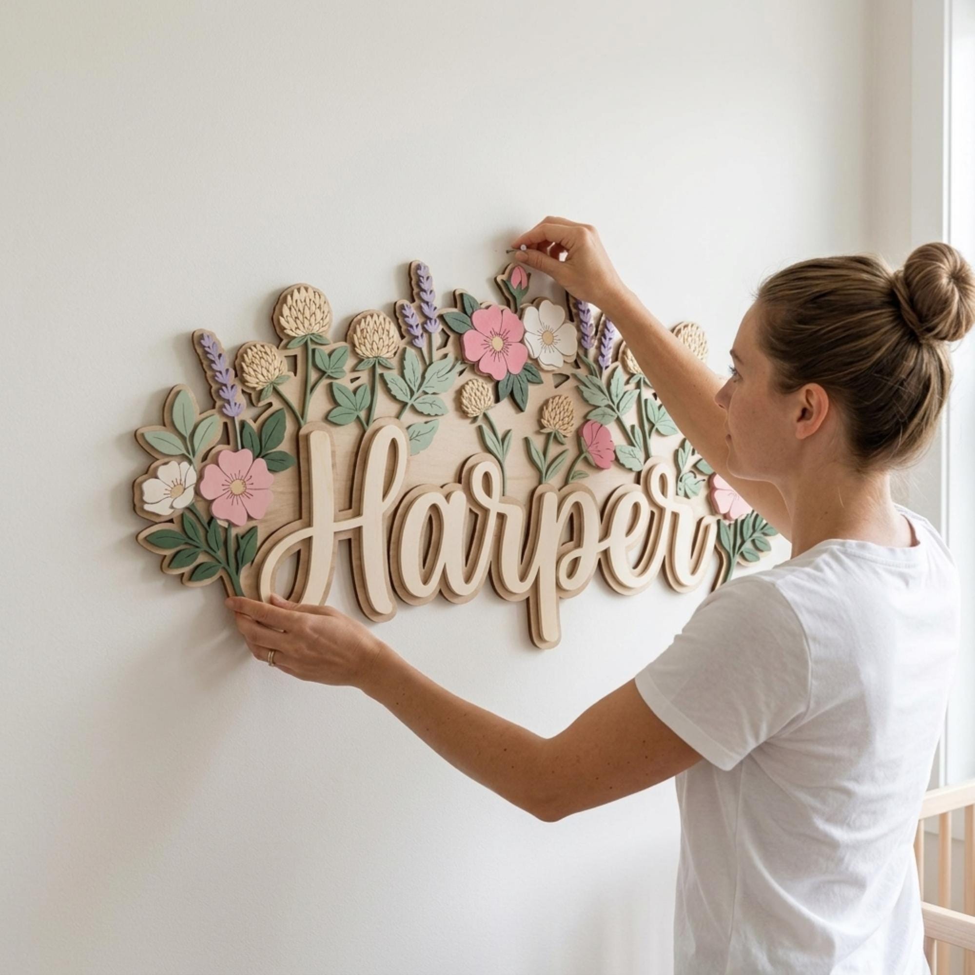Personalized Floral Nursery Name Sign, Custom Wooden Baby Name Sign ...