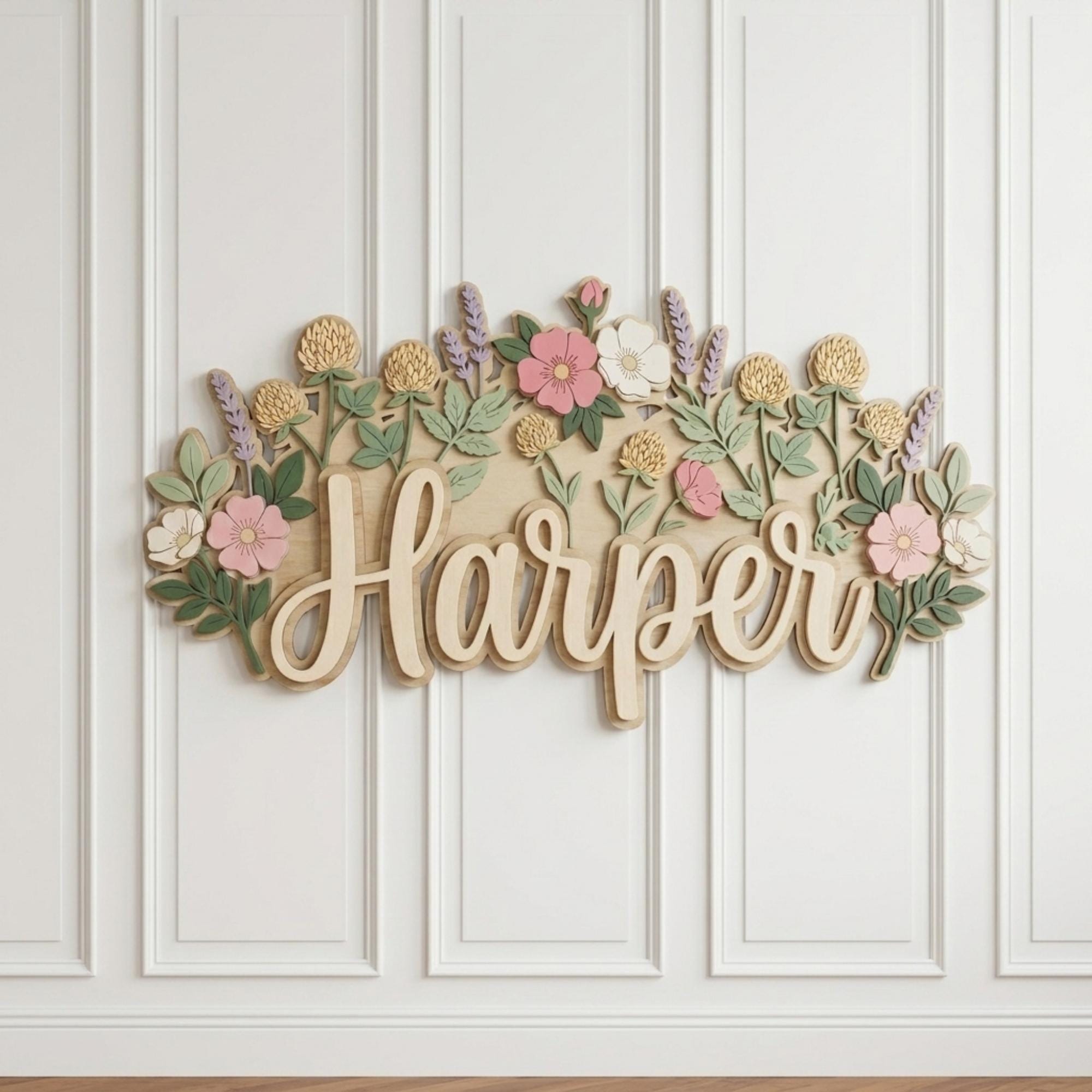 Personalized Floral Nursery Name Sign, Custom Wooden Baby Name Sign ...