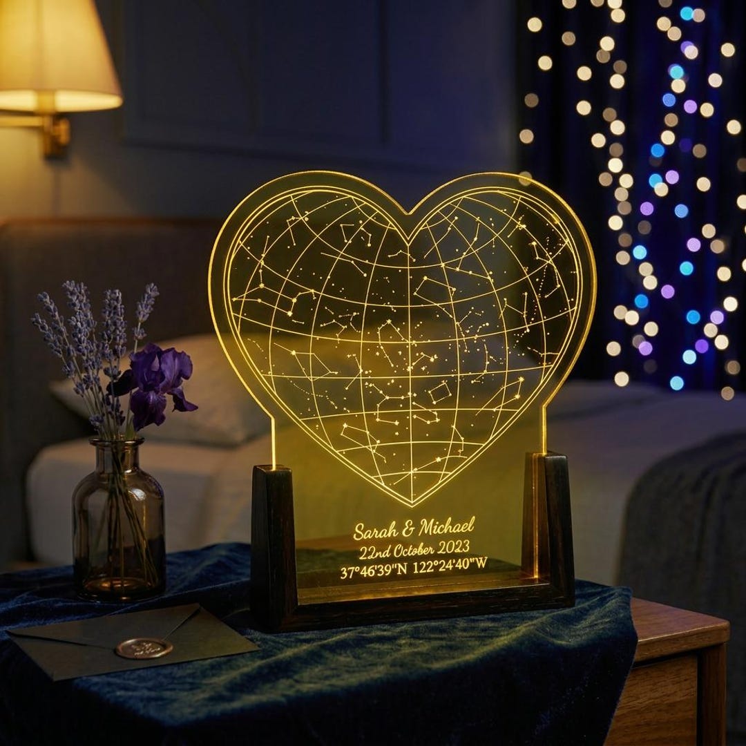 Personalized Star Map LED Night Light, Custom Heart Acrylic Lamp ...