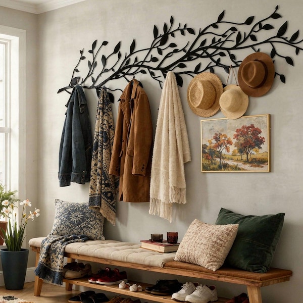 Extra Large Coat Rack Wall Mount Modern Organizer Minimalist Hat Rack Unique Entryway Decor