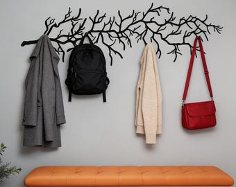 Perchero grande con forma de rama de árbol, moderno, para colgar en la pared, estilo rústico, con muchos ganchos.