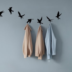 Metal Bird Coat Hooks, Entryway Wall Decor, Set of 7