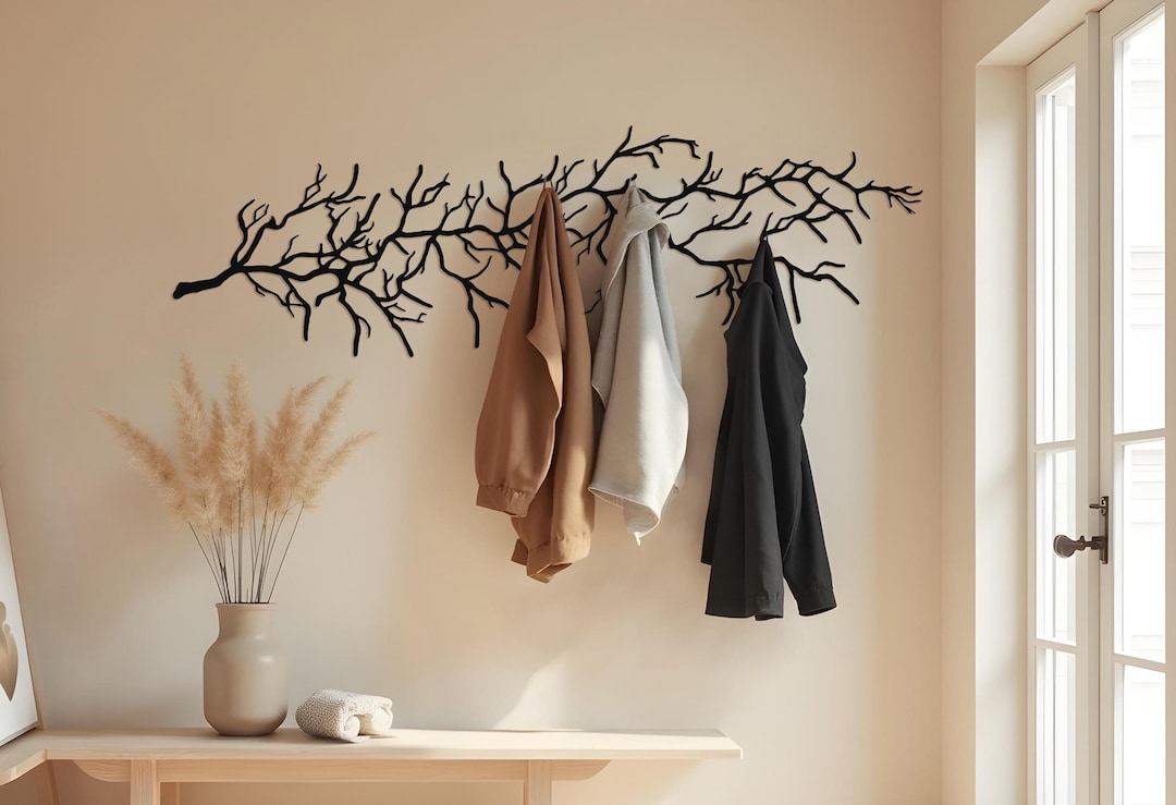 Rustic Branch Coat Rack Large Tree Branch Coat Rack,modern Wall Mounted Hanging, Farmhouse ...