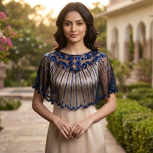 blue prom dress with lace sleeves Long Sleeve Long Glitter-Lace Prom Dress CD989 Paris Blue / 2