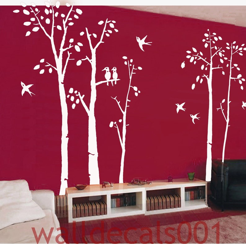 Birch Tree Wall Decal Wall Sticker Nature room decor Birds decal decor art Birch tree with birds