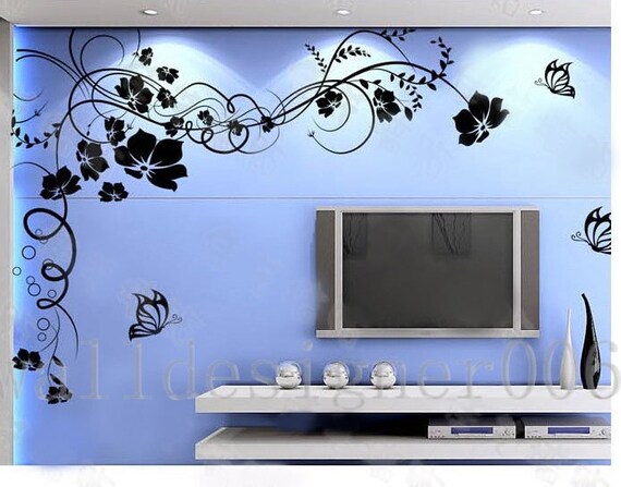 Flower Wall Decals Wall Stickers Wall Decorhome Decor Beautiful Flower With Butterfly