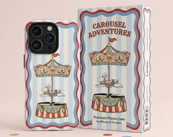 Funda para teléfono con diseño de conejito carrusel / Funda resistente de estilo vintage de carnaval / Regalo de circo retro