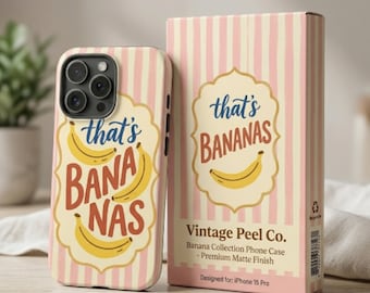 Funda para teléfono estilo retro "That's Bananas" / Funda resistente con divertido juego de palabras sobre frutas / Regalo kitsch a rayas rosas para iPhone y Samsung para ella