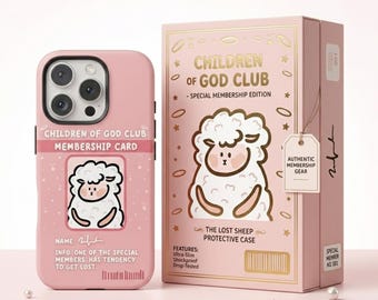Funda para teléfono del Club de los Hijos de Dios / Funda resistente rosa con tarjeta de membresía / Divertido regalo cristiano de la oveja perdida