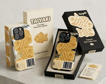 Funda para teléfono con diseño de snack japonés Taiyaki / Funda resistente con diseño de galleta de pez Kawaii / Funda con código de barras para envases de alimentos