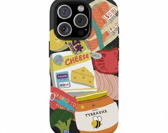 Funda para teléfono con estampado de compras de supermercado / Funda resistente con estampado de comida de supermercado Kitsch / Funda con estampado de queso, miel y salmón