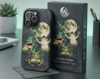 Funda para móvil Three Frog Moon / Funda resistente con meme divertido y surrealista / Regalo original y extravagante para iPhone y Samsung (para él y para ella)