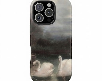 Funda para teléfono con diseño de cisne vintage pintado al óleo / Funda resistente estilo Dark Academia Ethereal Lake / Funda protectora de bellas artes