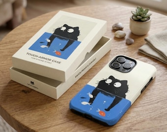 Whimsical Black Cat Lover Phone Case | Quirky Swimming Cat Tough Case Gift for Her