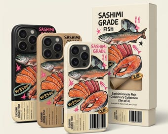 Funda para teléfono con diseño de sushi de calidad sashimi (3 opciones de color) / Funda resistente con diseño de salmón para amantes de la gastronomía / Kitsch Grocery - Regalo para amantes del sushi