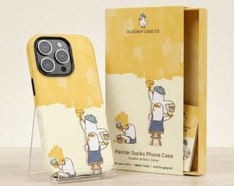 Funda para móvil con estampado de patos caprichosos / Funda resistente amarilla con diseño artístico / Regalo original de artista con temática animal para ella