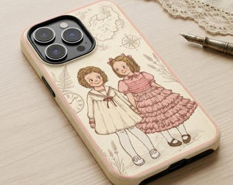 Funda para teléfono Vintage Storybook Sisters / Funda resistente estilo victoriano para chicas / Funda nostálgica con mapa y brújula