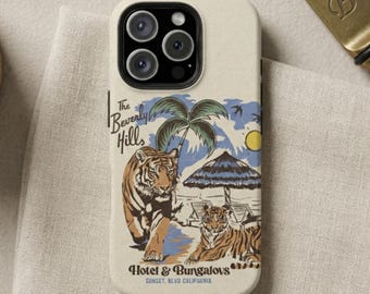 Funda para teléfono Retro Beverly Hills Tiger / Funda resistente Vintage California Hotel / Funda Sunset Blvd Beach Tiger para iPhone y Samsung