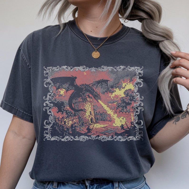 Medieval Shirt, Vintage Dragon Tshirt, Weirdcore Renaissance Graphic Tee, Bookish Shirt, Comfort Colors Unisex, For Book lover gift Pepper