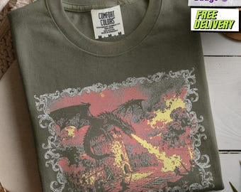 Maglietta medievale, maglietta vintage con drago, maglietta grafica Weirdcore Renaissance, maglietta da libro, colori comodi unisex, regalo per gli amanti dei libri