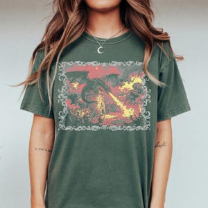 Medieval Shirt, Vintage Dragon Tshirt, Weirdcore Renaissance Graphic Tee, Bookish Shirt, Comfort Colors Unisex, For Book lover gift Blue Spruce